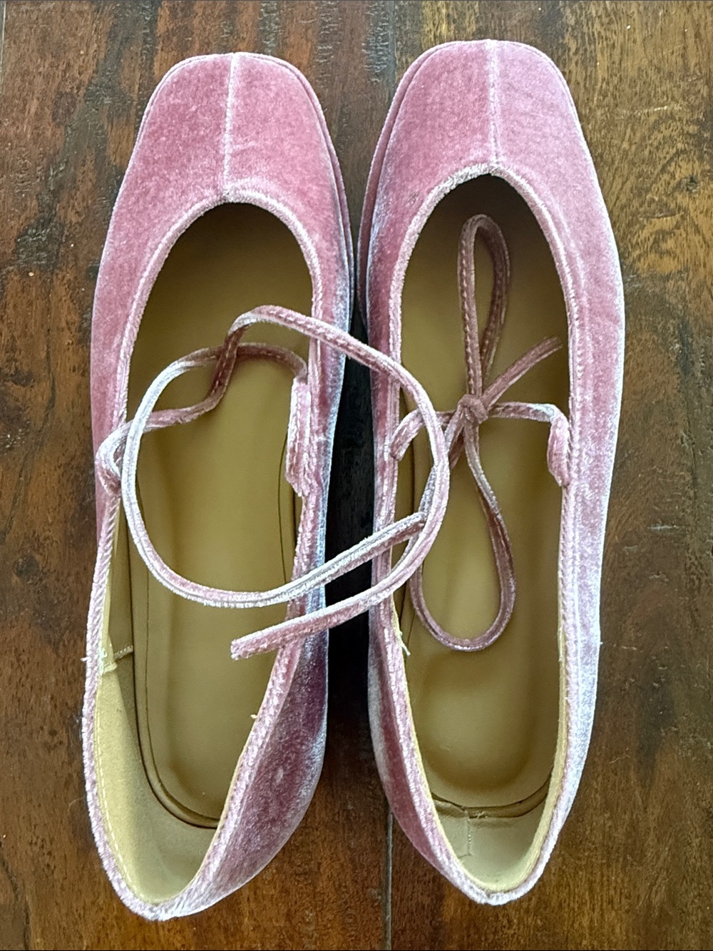 Womenโs Pink Velvet Ballet Flats with Ankle Tie